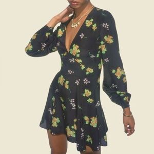 Realisation Par the Kate mini black floral silk Dress long sleeve L
